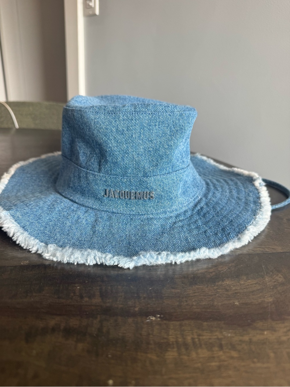 Jacquemus Light Blue Denim Bucket Hat with Silver Logo